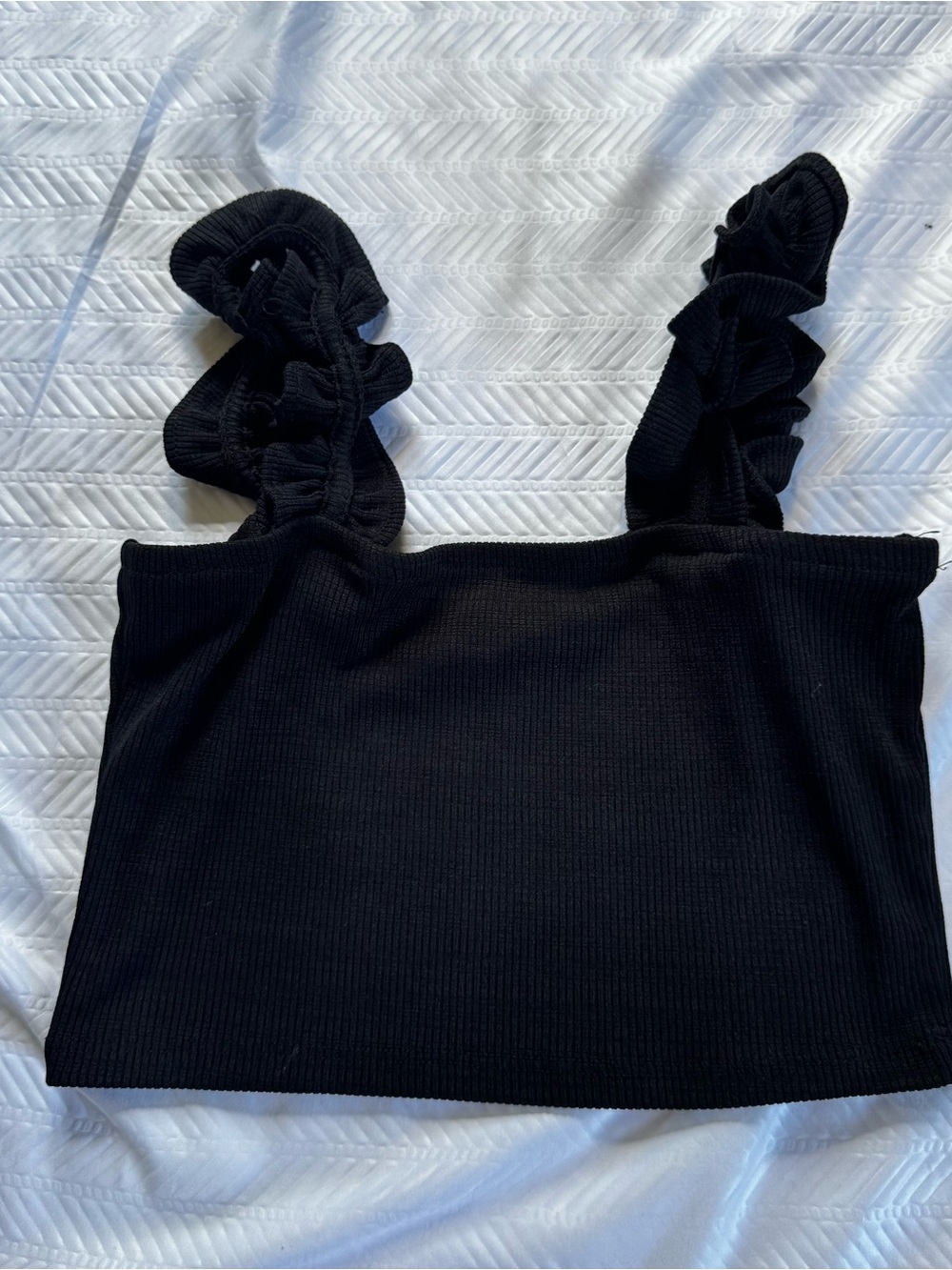 Zara Black Ribbed Ruffle-Strap Crop Top - Picture 2 of 4